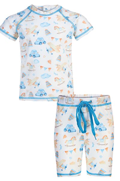 İYİBU Çocuk Ve Bebek Mayo Erkek Ve Kız Unisex 2'li Takım Kısa Kollu Şortlu Mayo Takım Uv Korumalı