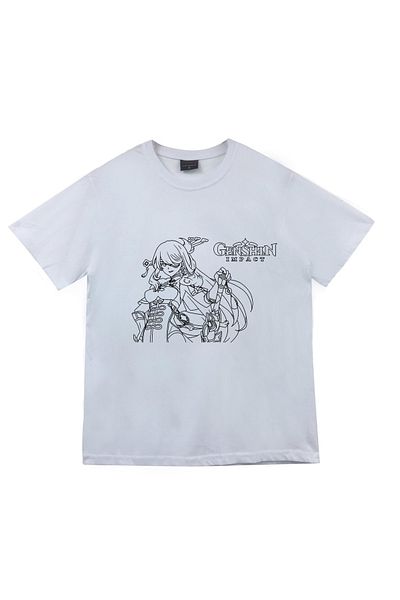 fame-stoned Genshin Impact Anime Printed Unisex 100% βαμβακερό λευκό μπλουζάκι