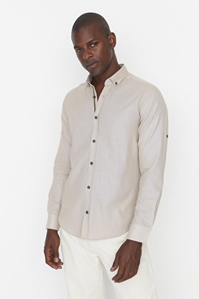 Trendyol Collection Mink Buttoned Collar Epaulettes Slim Fit 100% Cotton Shirt TMNSS20GO0189