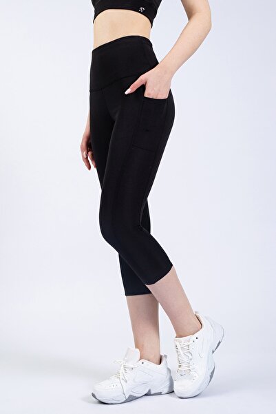 The Step Sports Spocket Women's Black Pocket High Waist Leggings, Capri Yoga Leggings 19"