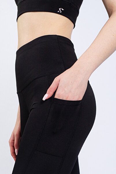 The Step Sports Spocket Women's Black Pocket High Waist Leggings, Capri Yoga Leggings 19"