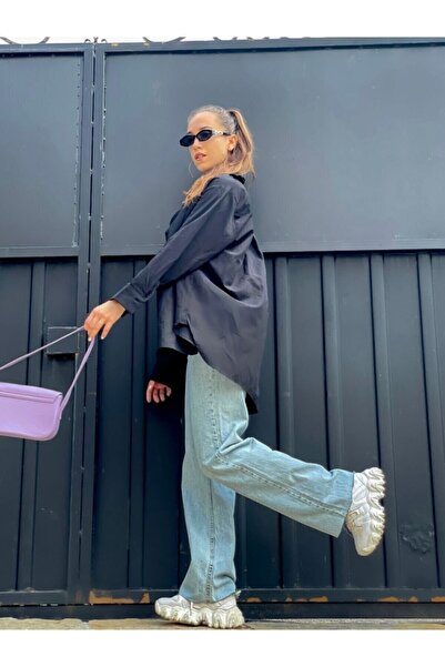 SANTA BELLA Mavi Kar Yıkama Salaş Yaz Mavisi Palazzo Wideleg Jean Power Likra Kadın Yüksek Bel