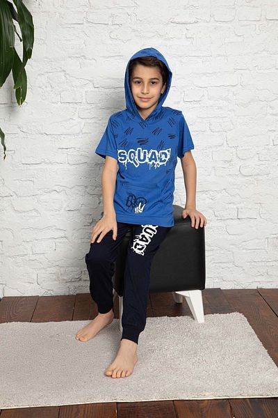 Tarık Set pijamale cu glugă pentru băiat 100% bumbac