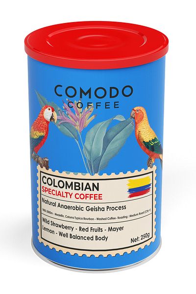 Comodo Coffee Organic Specialty Colombia Geisha Process Natural Core Filter Coffee Metal Tin Box 200 Gr