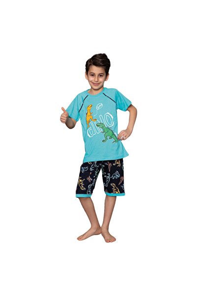Tarık Boy's Dino Pajama Set with Shorts 100% Cotton
