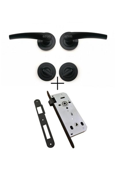 ARON Brawo Badge Matte Black (BATHROOM WC) Door Handle & Black WC Type Door Lock Mounting Screws
