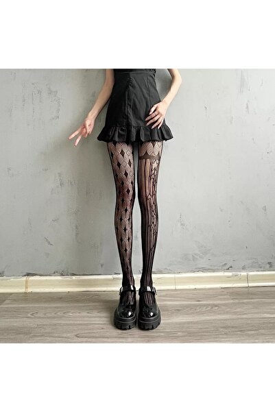 VEGAROKS Gothic Punk Lolita Desenli Külotlu Çorap