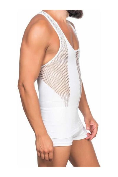 Emay White E1009 Mesh Men's Corset Undershirt