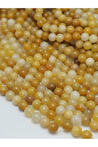 LİVZA BİJUTERİ Beyazlı Sarı Akik Doğal Taş Dizisi 8mm