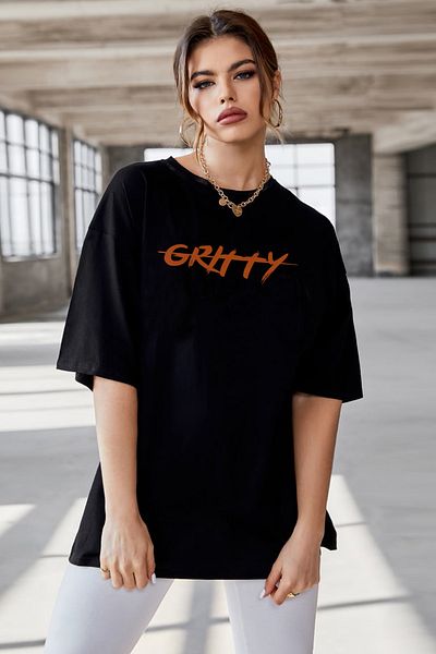 Pasage Μπλουζάκι Oversize Gritty Black με στάμπα