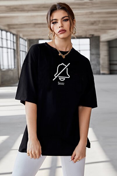 Pasage Μαύρο μπλουζάκι Azurco Oversize Silent Printed