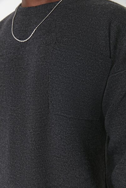 Trendyol Collection Светр з антрацитовою горловиною TMNAW22KZ0146 з великою в'язаною спинкою TMNAW22KZ0146