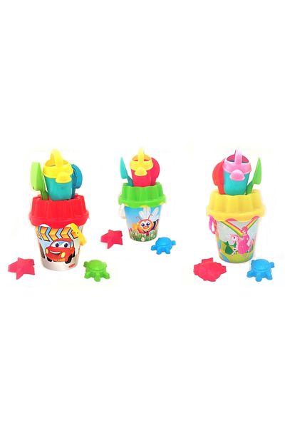 BESTTOYS مجموعة دلو منقوشة على شكل مجرفة ومشط رملية وألعاب للشاطئ والصيف