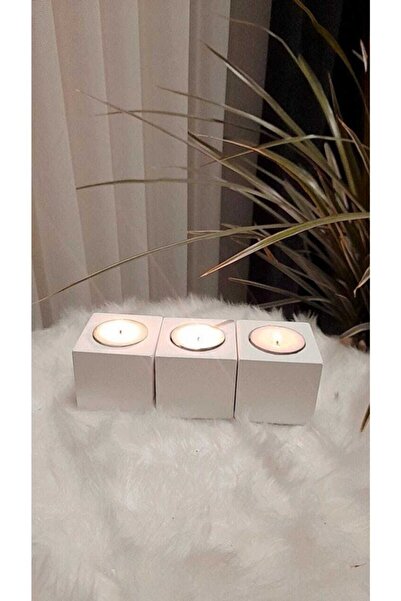 SOOA 3'lü Küp Kare Tealight Mumluk Dekoratif Obje (MUMLAR DAHİL DEĞİLDİR)