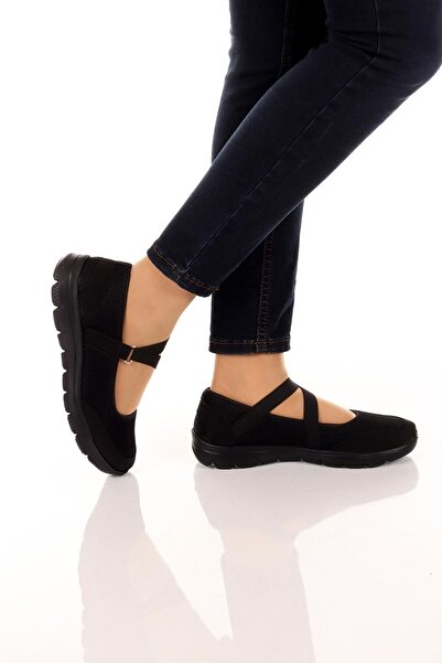 İmerShoes Günlük Kadın Siyah Babet Kolay Giyilebilir Hava Alabilen Hafif Rahat Esnek Spor Ayakkabı 048