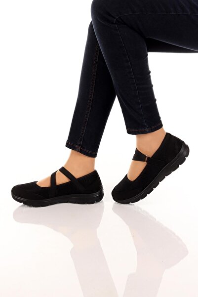 İmerShoes Günlük Kadın Siyah Babet Kolay Giyilebilir Hava Alabilen Hafif Rahat Esnek Spor Ayakkabı 048