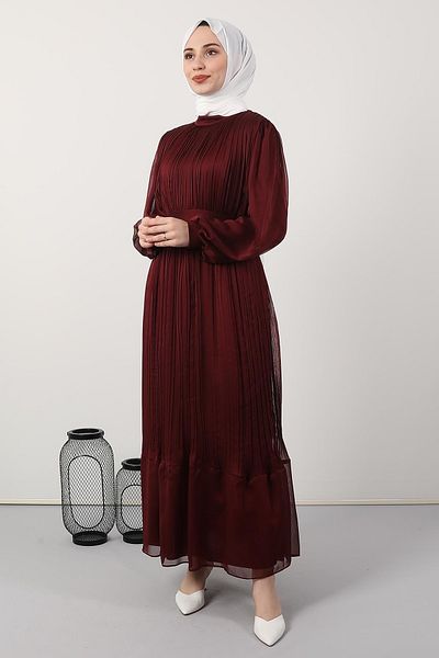 Giza Giyim Βραδινό φόρεμα Janjan με πλισέ Claret Red