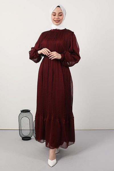 Giza Giyim Βραδινό φόρεμα Janjan με πλισέ Claret Red