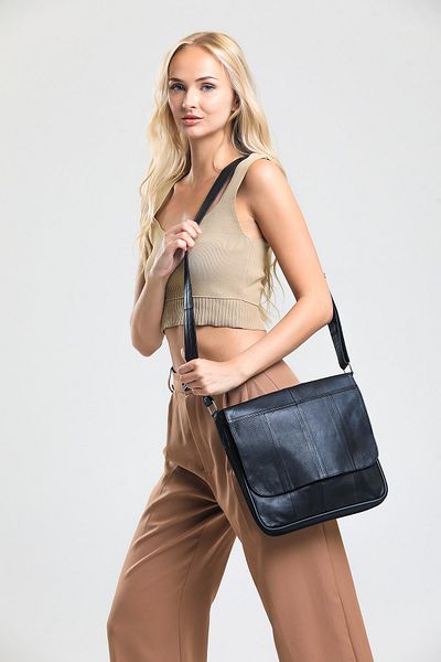 fubileather Geantă de umăr încrucișată cu mai multe compartimente, cu capac din piele naturală, 29x27 cm