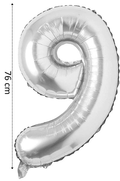 Yogi parti 9 Numbers Silver Gray Foil Balloon 34 inch 76 cm
