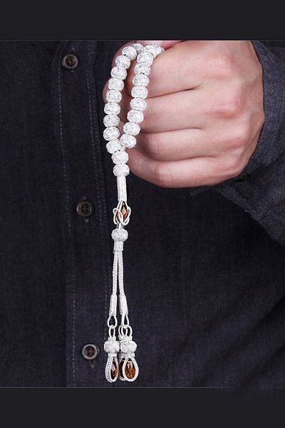 TESBİHCİBABA Unisex Yellow Stone Special Design Hand Knitted Kazaz Rosary TB3149