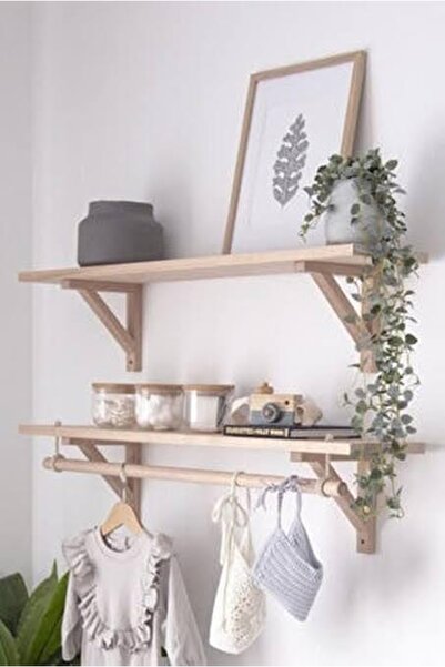 MrtAhşap Masif Ahşaptan 2’li Yuvarlak Askılıklı Raf