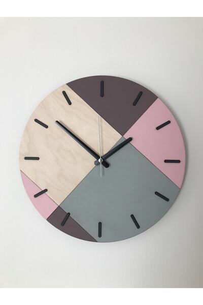 Amorf Design ساعة حائط خشبية منقوشة هندسية باللون الوردي/البرقوق