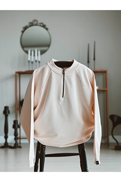 Yarım Fermuar Organik Pamuk 3 Iplik Oversize Sweatshirt