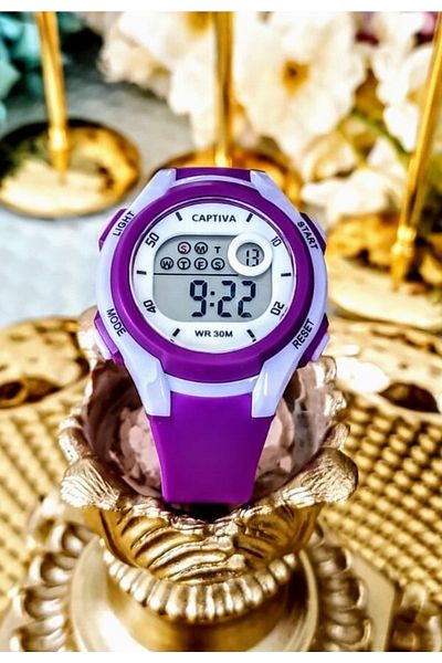 captiva Digital Purple Color 30 Meters Waterproof Alarm Children's Wristwatch with Stopwatch and Calendar