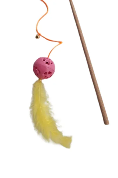 Be Cat Cat Fishing Rod with Rattle Ball Toy Wooden Handle with Bell Furry Cat Toy