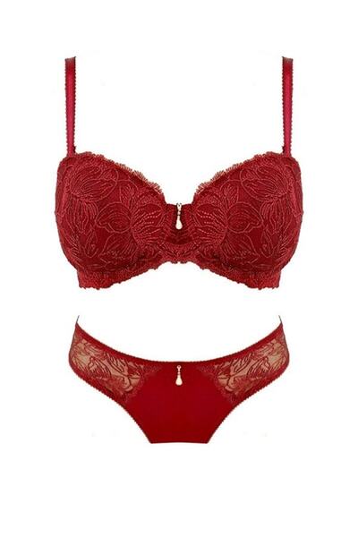 Le Jardin Women's Unassisted Brode Covered Stone Burgundy Bra Suit 5155