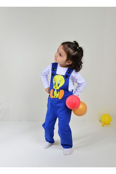 KİDSPİTİRCİK Unisex Children's Blue Tweety Printed Salopet Without Bad