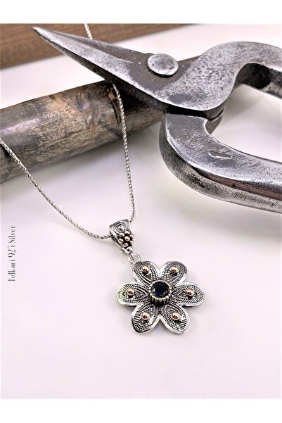 Doğan Silver Telkari Işlemeli Kök Yakut Taşlı Tasarım Gümüş Kolye 21419