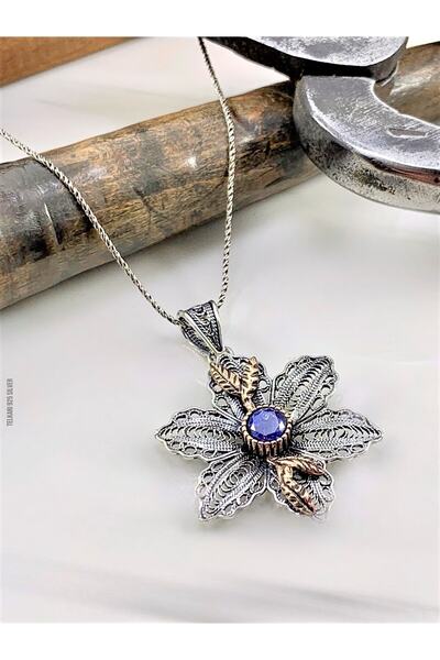 Doğan Silver Telkari Işlemeli Rüzgar Gülü Tasarım Gümüş Kolye 21409