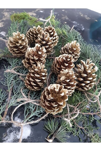 sfs elektrik New Year's Ornament 6 Pieces Golden Pine Pine Tree Ornament