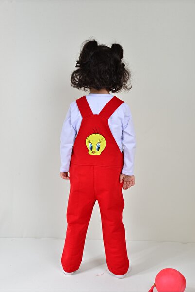 KİDSPİTİRCİK Unisex Children's Red Tweety Printed Salopet Badisiz