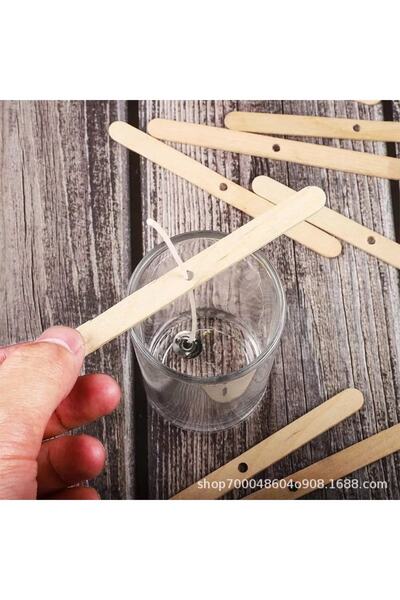 DOĞAN MUM Mum Fitili Sabitleyici 50 Adet Fitil Tutucu Ahşap Fitil Tutacağı Çubuk