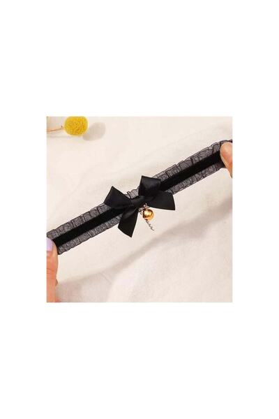 DÜKKAN DESİGN Black Striped Lace Bell Choker Collar Necklace