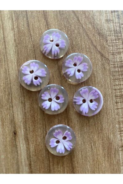Öztürk Transparent Rosebud Patterned Baby Button. 1.5cm 6 Pack
