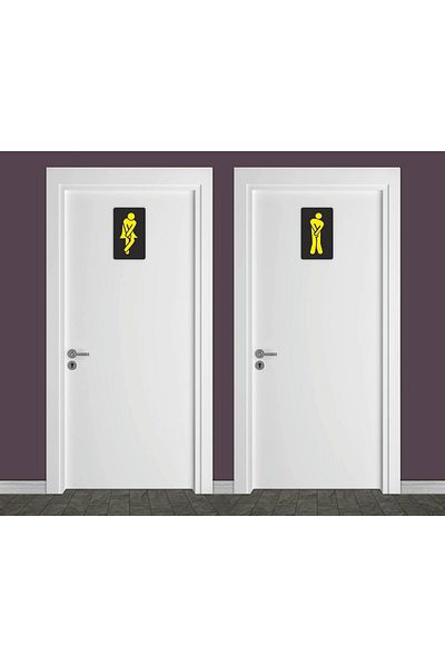 enmalife Χιουμοριστική ξύλινη πινακίδα WC - Σιλουέτα γυναίκας και άντρα, κολλημένη γραφή πάνω από την πόρτα