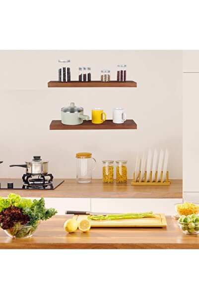 DİİZY HOME Ceviz Uçan Duvar Rafı Gizli Raf 2 Li Set