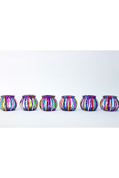 DOĞA HEDİYELİK HOME Cam Mumluk Tealight Vitray Desen 6cm Çap 5cm Yükseklik,6 Adet