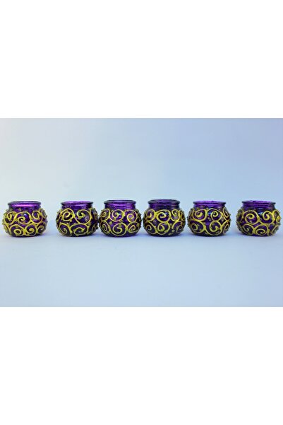 DOĞA HEDİYELİK HOME Cam Mumluk Tealight Vitray Desen 6cm Çap 5cm Yükseklik,6 ...