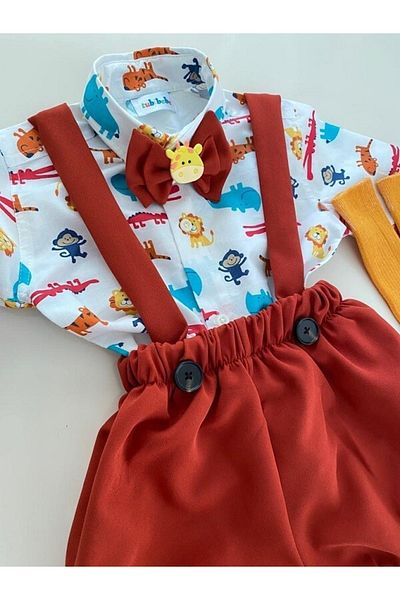 tubibebe Shirt Excluded.tile Safari Salopet Suit (SALOPET BOW TIE AND SOCKS - SHIRT EXCLUDED.)