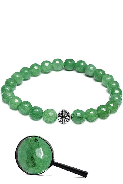 Tesbih Atölyesi Certified Faceted Natural Aventurine Stone Bracelet with Silver Device