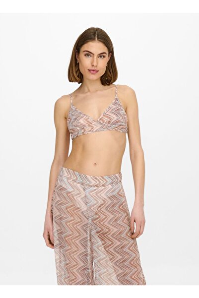 ONLY Onlanna Life Beach Cropped Top Normal Kalıp Desenli Toz Pembe Kadın Bikini Üst