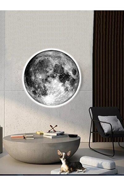 Gökyüzü Panel Moon Led Sconce - 30 cm Diameter, 25Watt Uv Printed Wall Moon P...