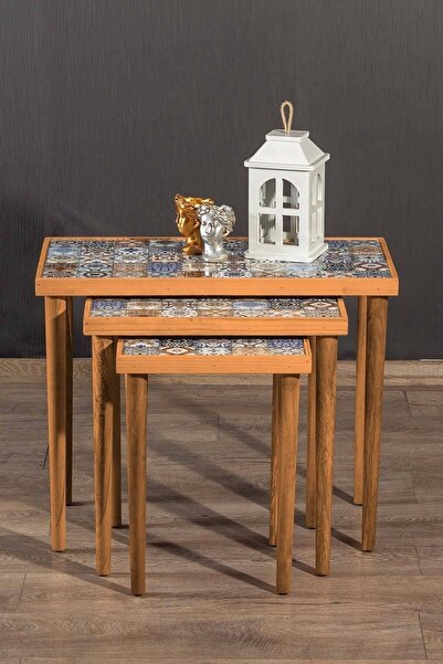 Resmo Esperanza 3lü Zigon Sehpa Masif Seramik Yan Sehpa Salon Mobilya