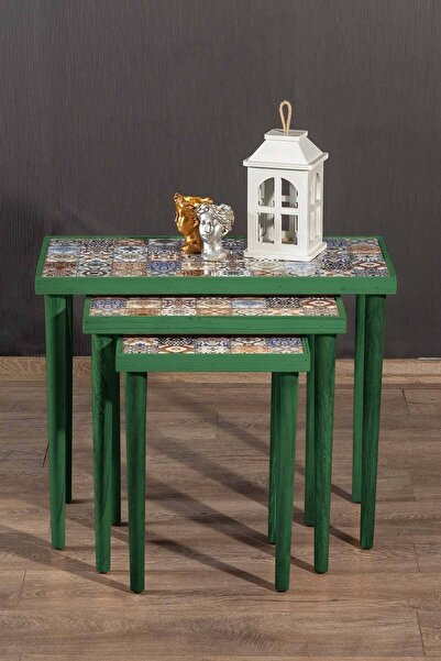 Resmo Esperanza 3lü Zigon Sehpa Masif Seramik Yan Sehpa Salon Mobilya