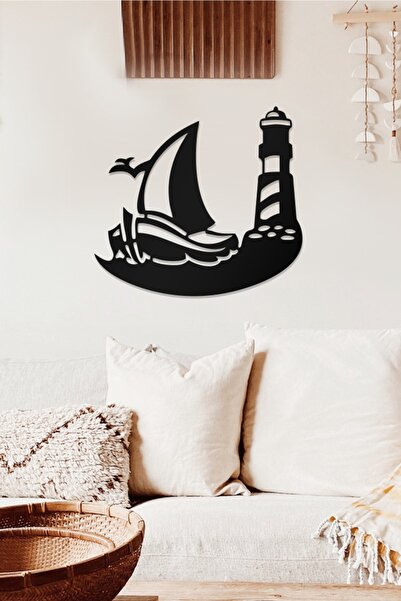 AHWALL Tablou decorativ din lemn cu tematică navă și far